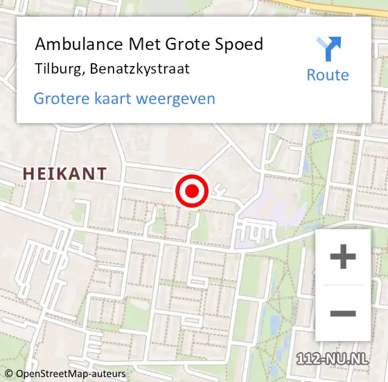 Locatie op kaart van de 112 melding: Ambulance Met Grote Spoed Naar Tilburg, Benatzkystraat op 6 april 2018 13:19