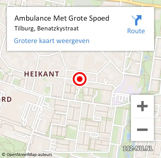 Locatie op kaart van de 112 melding: Ambulance Met Grote Spoed Naar Tilburg, Benatzkystraat op 6 april 2018 13:19