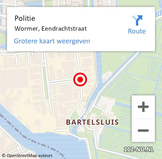 Locatie op kaart van de 112 melding: Politie Wormer, Eendrachtstraat op 6 april 2018 13:41