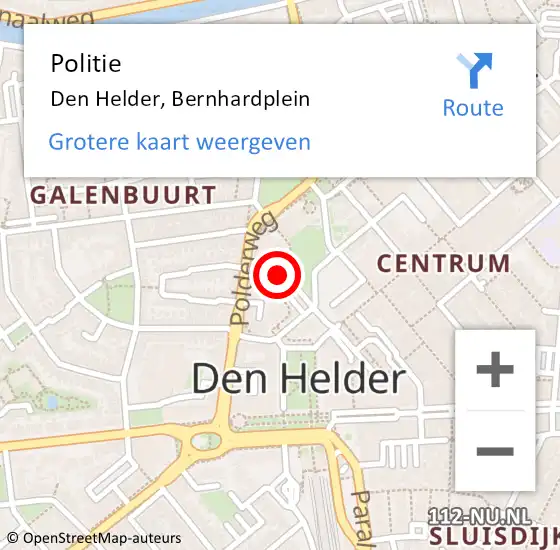 Locatie op kaart van de 112 melding: Politie Den Helder, Bernhardplein op 6 april 2018 13:47
