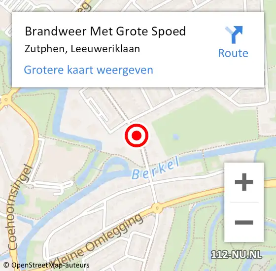 Locatie op kaart van de 112 melding: Brandweer Met Grote Spoed Naar Zutphen, Leeuweriklaan op 6 april 2018 14:26