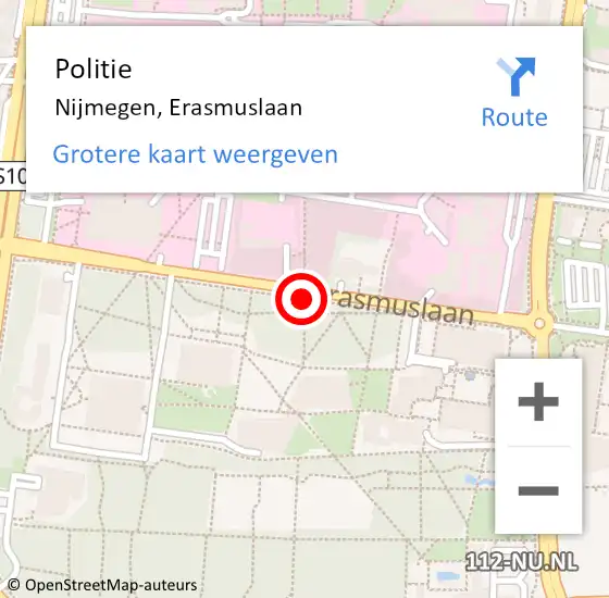 Locatie op kaart van de 112 melding: Politie Nijmegen, Erasmuslaan op 6 april 2018 15:34