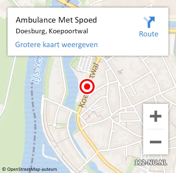 Locatie op kaart van de 112 melding: Ambulance Met Spoed Naar Doesburg, Koepoortwal op 6 april 2018 17:05