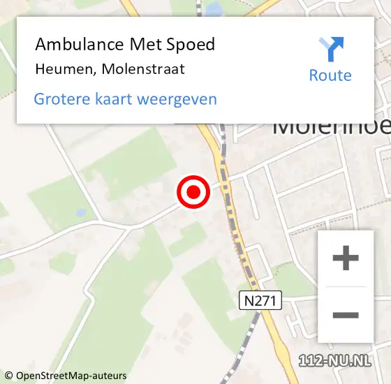 Locatie op kaart van de 112 melding: Ambulance Met Spoed Naar Heumen, Molenstraat op 6 april 2018 18:24