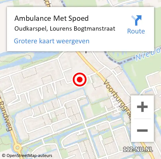 Locatie op kaart van de 112 melding: Ambulance Met Spoed Naar Oudkarspel, Lourens Bogtmanstraat op 6 april 2018 19:12