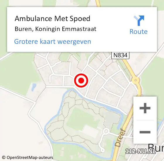 Locatie op kaart van de 112 melding: Ambulance Met Spoed Naar Buren, Koningin Emmastraat op 6 april 2018 19:49