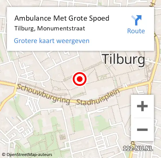 Locatie op kaart van de 112 melding: Ambulance Met Grote Spoed Naar Tilburg, Monumentstraat op 6 april 2018 20:41