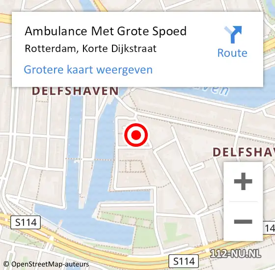 Locatie op kaart van de 112 melding: Ambulance Met Grote Spoed Naar Rotterdam, Korte Dijkstraat op 6 april 2018 20:46