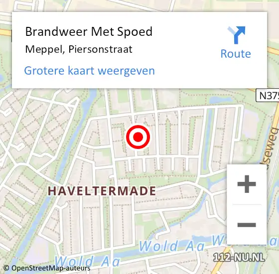 Locatie op kaart van de 112 melding: Brandweer Met Spoed Naar Meppel, Piersonstraat op 6 april 2018 21:02