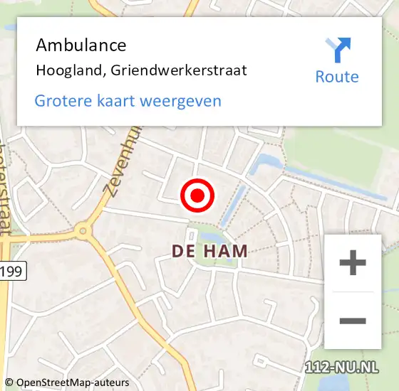 Locatie op kaart van de 112 melding: Ambulance Hoogland, Griendwerkerstraat op 6 april 2018 21:41