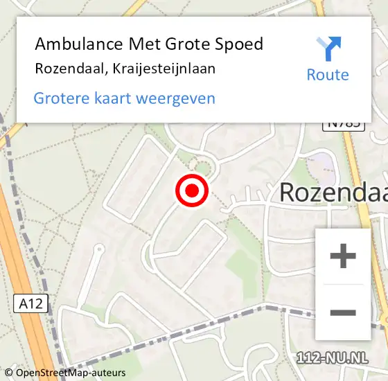 Locatie op kaart van de 112 melding: Ambulance Met Grote Spoed Naar Rozendaal, Kraijesteijnlaan op 6 april 2018 22:02