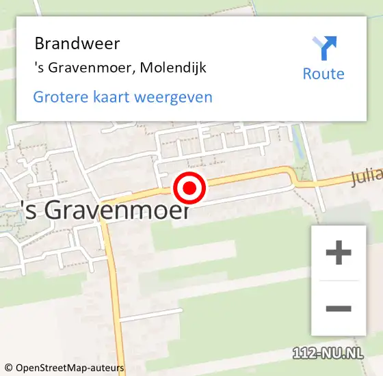 Locatie op kaart van de 112 melding: Brandweer 's Gravenmoer, Molendijk op 6 april 2018 22:41