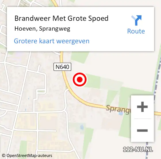 Locatie op kaart van de 112 melding: Brandweer Met Grote Spoed Naar Hoeven, Sprangweg op 6 april 2018 22:44