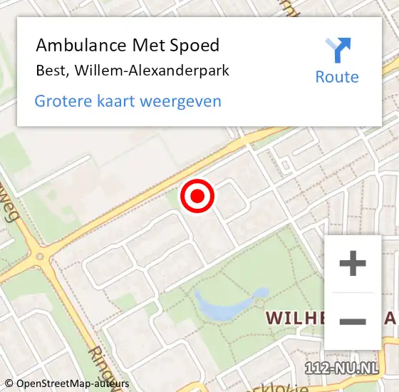 Locatie op kaart van de 112 melding: Ambulance Met Spoed Naar Best, Willem-Alexanderpark op 7 april 2018 00:19