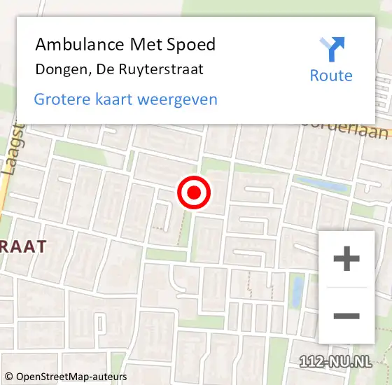 Locatie op kaart van de 112 melding: Ambulance Met Spoed Naar Dongen, De Ruyterstraat op 7 april 2018 00:35