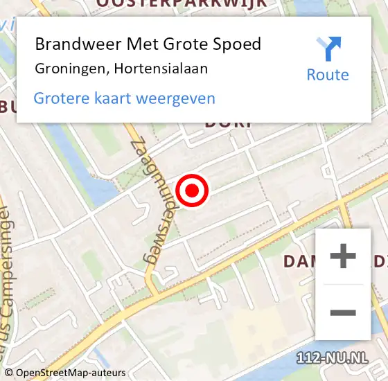 Locatie op kaart van de 112 melding: Brandweer Met Grote Spoed Naar Groningen, Hortensialaan op 7 april 2018 02:10