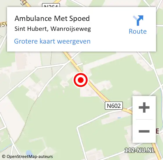 Locatie op kaart van de 112 melding: Ambulance Met Spoed Naar Sint Hubert, Wanroijseweg op 7 april 2018 02:19