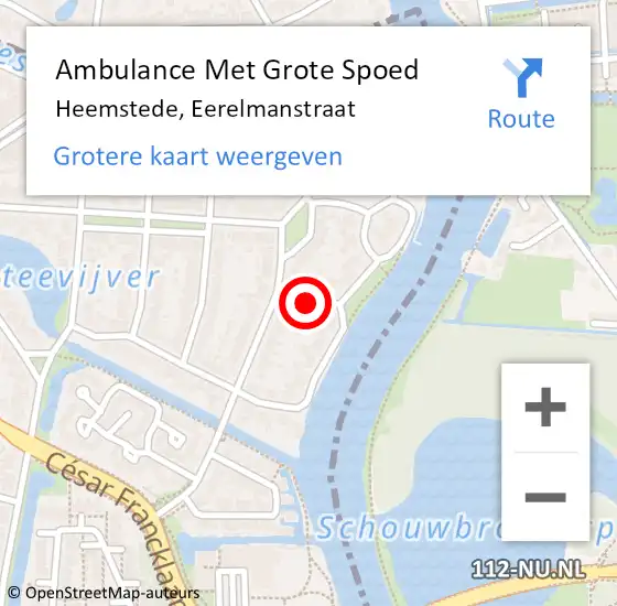 Locatie op kaart van de 112 melding: Ambulance Met Grote Spoed Naar Heemstede, Eerelmanstraat op 7 april 2018 02:24