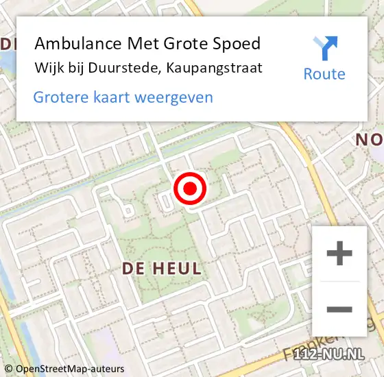 Locatie op kaart van de 112 melding: Ambulance Met Grote Spoed Naar Wijk bij Duurstede, Kaupangstraat op 7 april 2018 02:27