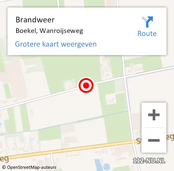 Locatie op kaart van de 112 melding: Brandweer Boekel, Wanroijseweg op 7 april 2018 09:14