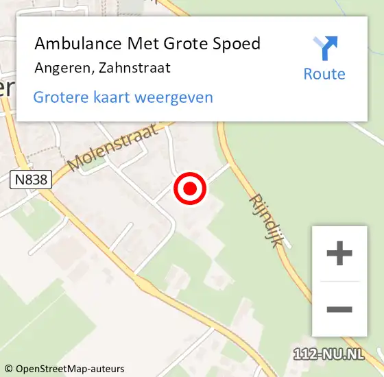 Locatie op kaart van de 112 melding: Ambulance Met Grote Spoed Naar Angeren, Zahnstraat op 7 april 2018 12:13