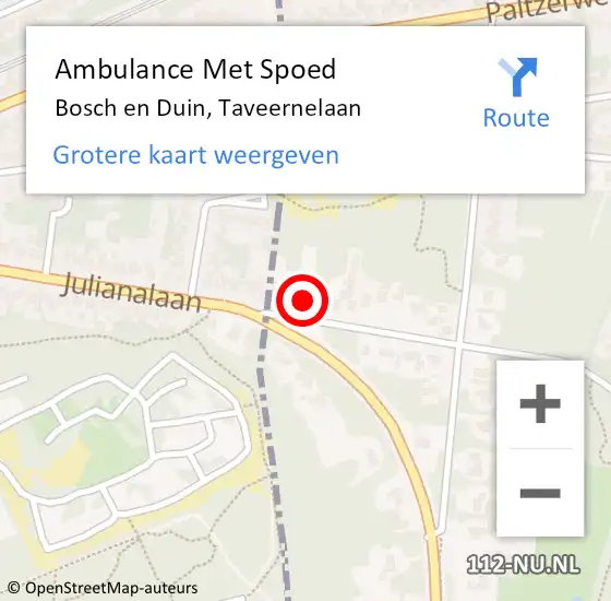 Locatie op kaart van de 112 melding: Ambulance Met Spoed Naar Bosch en Duin, Taveernelaan op 7 april 2018 13:13