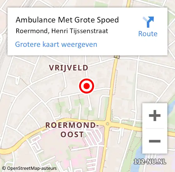 Locatie op kaart van de 112 melding: Ambulance Met Grote Spoed Naar Roermond, Henri Tijssenstraat op 7 april 2018 14:00