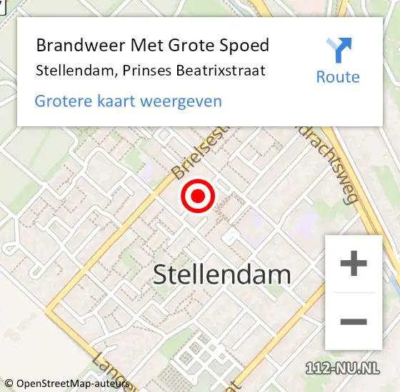 Locatie op kaart van de 112 melding: Brandweer Met Grote Spoed Naar Stellendam, Prinses Beatrixstraat op 7 april 2018 14:11