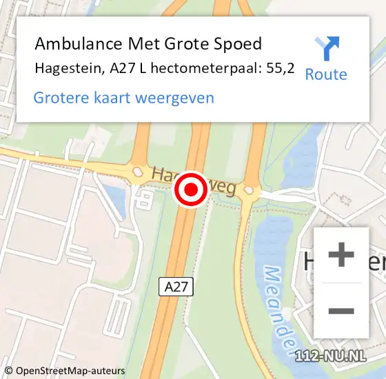 Locatie op kaart van de 112 melding: Ambulance Met Grote Spoed Naar Hagestein, A27 L hectometerpaal: 55,2 op 7 april 2018 14:23