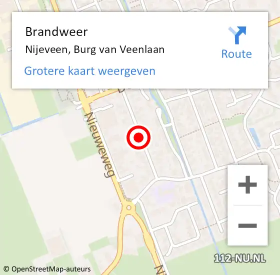 Locatie op kaart van de 112 melding: Brandweer Nijeveen, Burg van Veenlaan op 7 april 2018 15:19