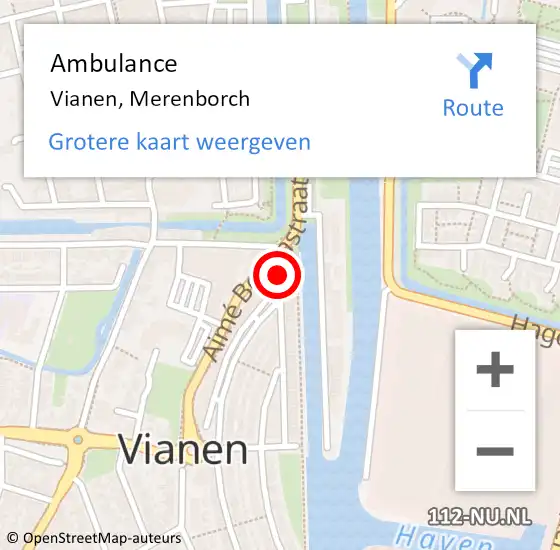 Locatie op kaart van de 112 melding: Ambulance Vianen, Merenborch op 7 april 2018 17:32