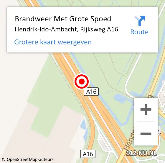 Locatie op kaart van de 112 melding: Brandweer Met Grote Spoed Naar Hendrik-Ido-Ambacht, A16 R op 7 april 2018 18:10
