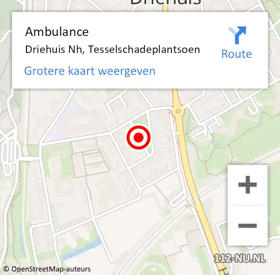 Locatie op kaart van de 112 melding: Ambulance Driehuis Nh, Tesselschadeplantsoen op 7 april 2018 18:19