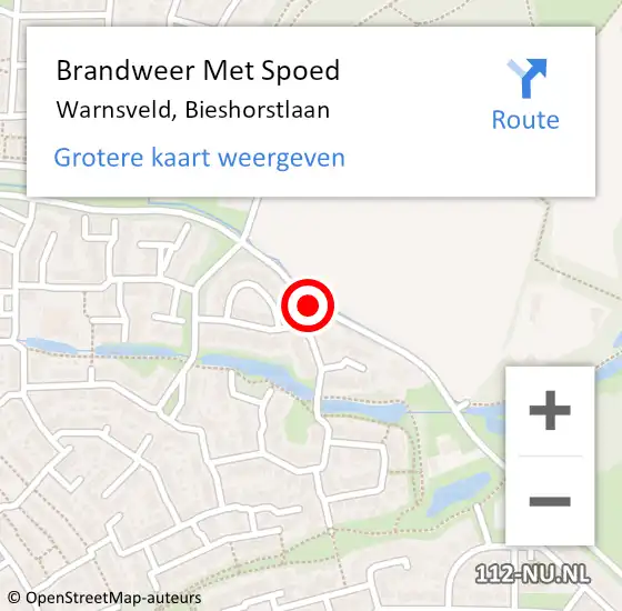 Locatie op kaart van de 112 melding: Brandweer Met Spoed Naar Warnsveld, Bieshorstlaan op 7 april 2018 18:55