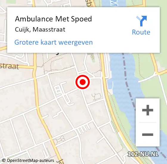 Locatie op kaart van de 112 melding: Ambulance Met Spoed Naar Cuijk, Maasstraat op 7 april 2018 19:22