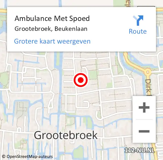 Locatie op kaart van de 112 melding: Ambulance Met Spoed Naar Grootebroek, Beukenlaan op 7 april 2018 21:04