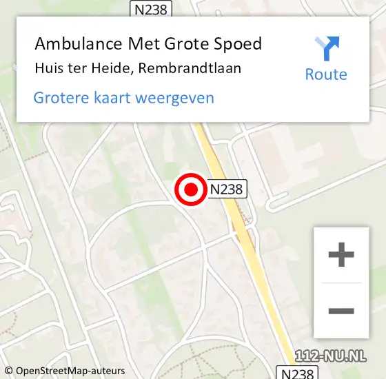 Locatie op kaart van de 112 melding: Ambulance Met Grote Spoed Naar Huis ter Heide, Rembrandtlaan op 7 april 2018 21:11