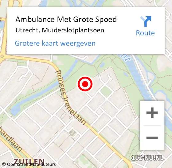 Locatie op kaart van de 112 melding: Ambulance Met Grote Spoed Naar Utrecht, Muiderslotplantsoen op 7 april 2018 22:02