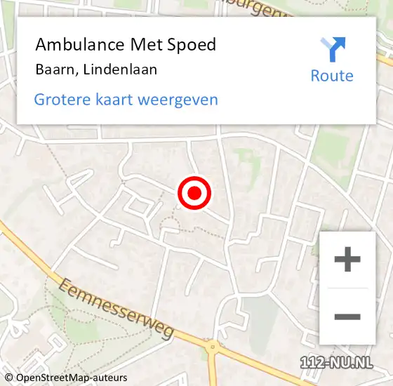 Locatie op kaart van de 112 melding: Ambulance Met Spoed Naar Baarn, Lindenlaan op 8 april 2018 02:01