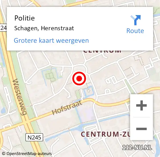 Locatie op kaart van de 112 melding: Politie Schagen, Herenstraat op 8 april 2018 05:07