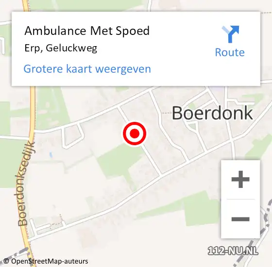 Locatie op kaart van de 112 melding: Ambulance Met Spoed Naar Erp, Geluckweg op 8 april 2018 05:42