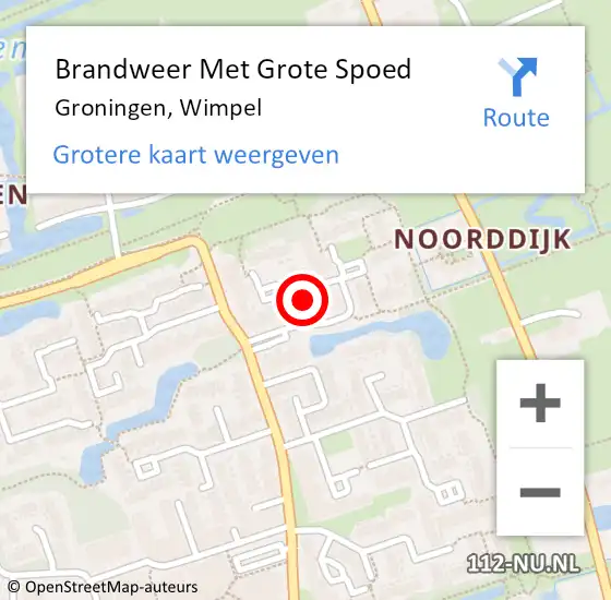 Locatie op kaart van de 112 melding: Brandweer Met Grote Spoed Naar Groningen, Wimpel op 8 april 2018 09:20