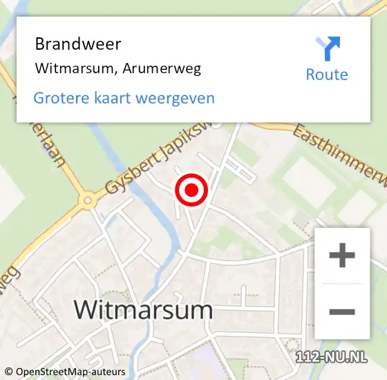 Locatie op kaart van de 112 melding: Brandweer Witmarsum, Arumerweg op 8 april 2018 12:35