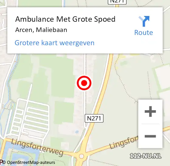 Locatie op kaart van de 112 melding: Ambulance Met Grote Spoed Naar Arcen, Maliebaan op 8 april 2018 12:53