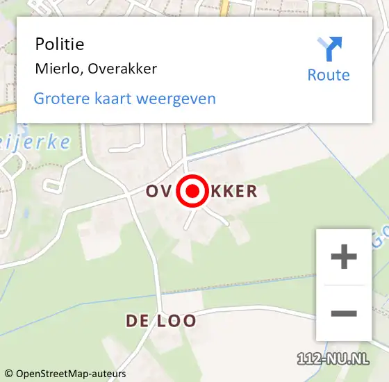 Locatie op kaart van de 112 melding: Politie Mierlo, Overakker op 8 april 2018 13:20