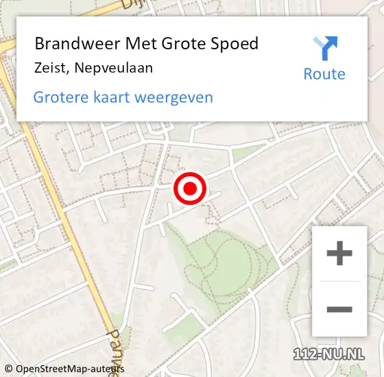 Locatie op kaart van de 112 melding: Brandweer Met Grote Spoed Naar Zeist, Nepveulaan op 8 april 2018 14:04