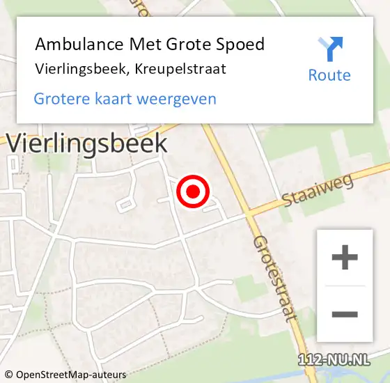 Locatie op kaart van de 112 melding: Ambulance Met Grote Spoed Naar Vierlingsbeek, Kreupelstraat op 8 april 2018 15:56