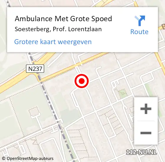 Locatie op kaart van de 112 melding: Ambulance Met Grote Spoed Naar Soesterberg, Prof. Lorentzlaan op 8 april 2018 19:36