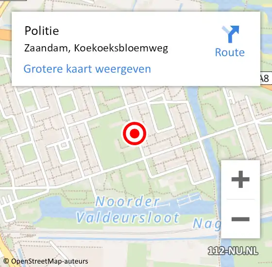Locatie op kaart van de 112 melding: Politie Zaandam, Koekoeksbloemweg op 8 april 2018 20:24