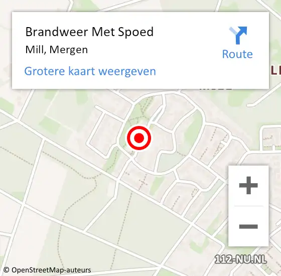 Locatie op kaart van de 112 melding: Brandweer Met Spoed Naar Mill, Mergen op 9 april 2018 02:08